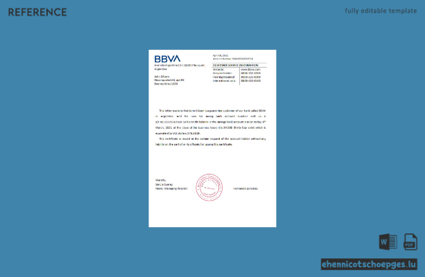 Beispiel für eine Referenzanfrage der BBVA Bank in Argentinien